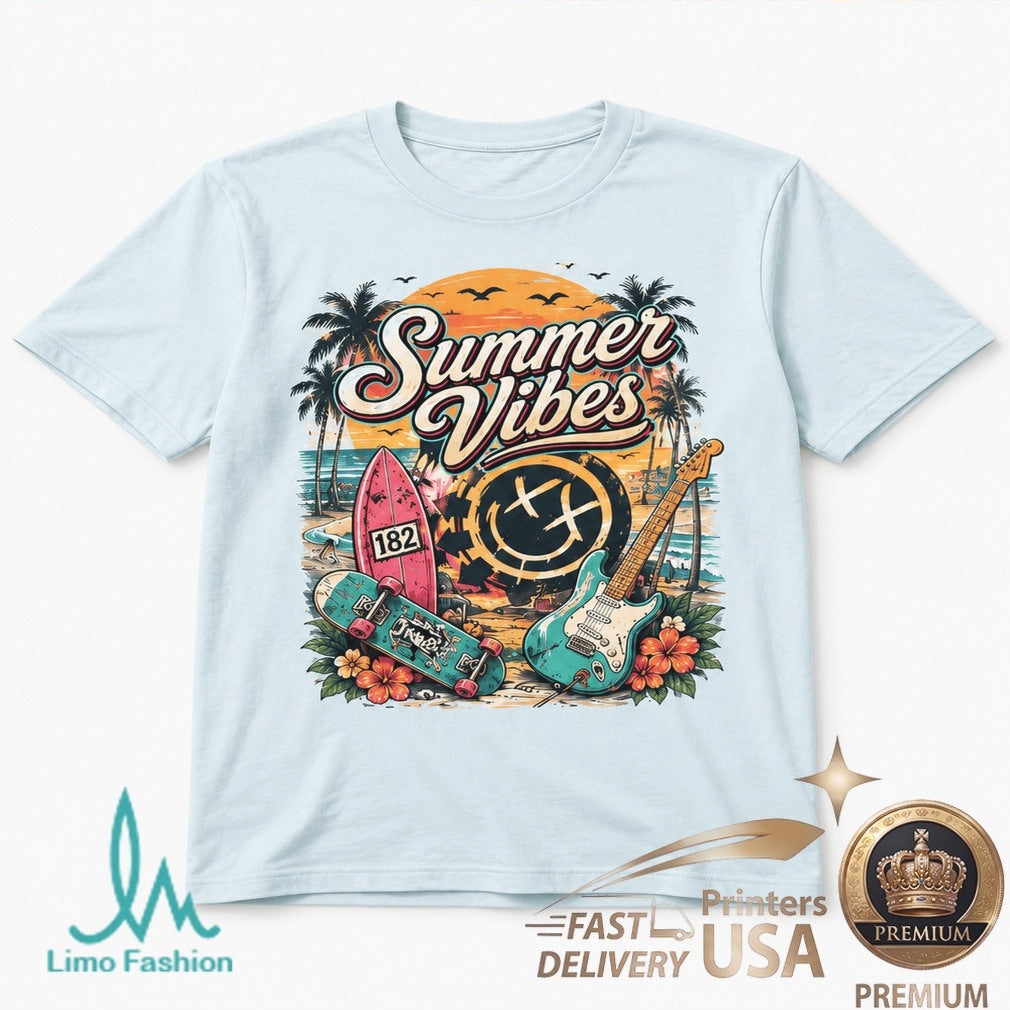 Blink 182 Summer Vibes Surf Beach Skateboard Music Graphic Shirt - Limotees LLC