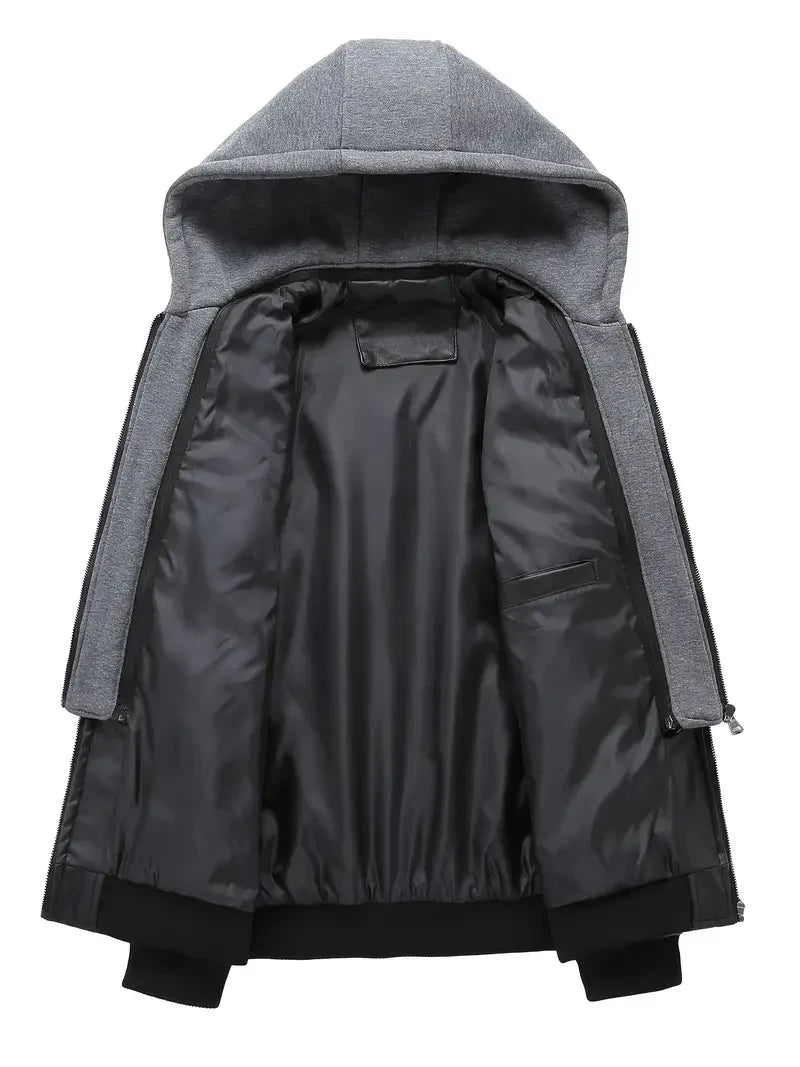 Premium & Ultra-Thick Leather Jacket with Fleece Hood - New York Giants VA2120