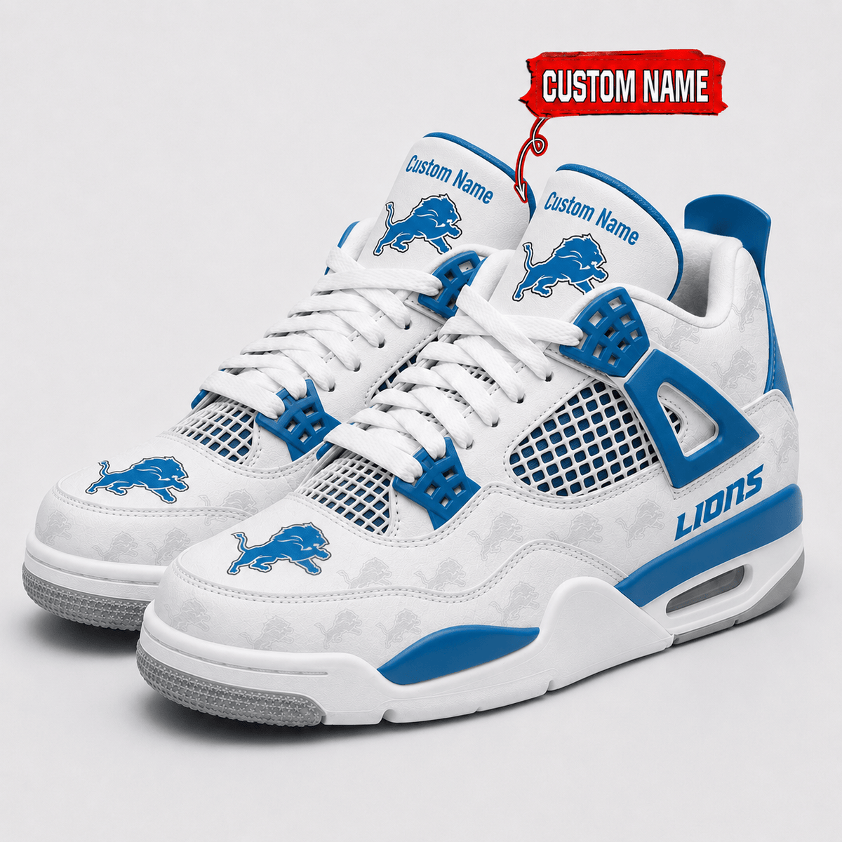 Detroit Lions Personalized AJ4 Sneaker VA348