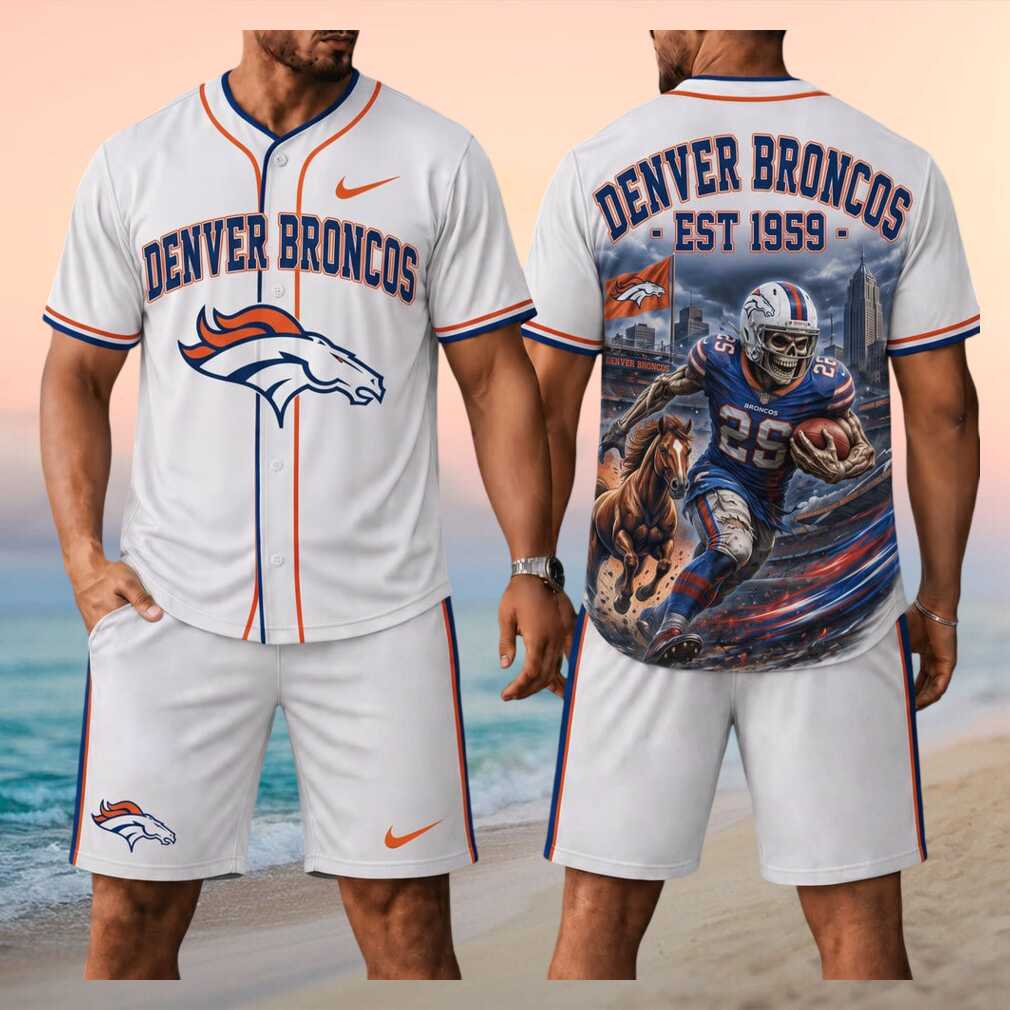 Denver Broncos Skull Football Horse Mascot Stadium Baseball Shirt