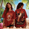 AC DC Ice Cream Day High Voltage Tour Vintage Retro Acid Wash Women Fans Red Shirt