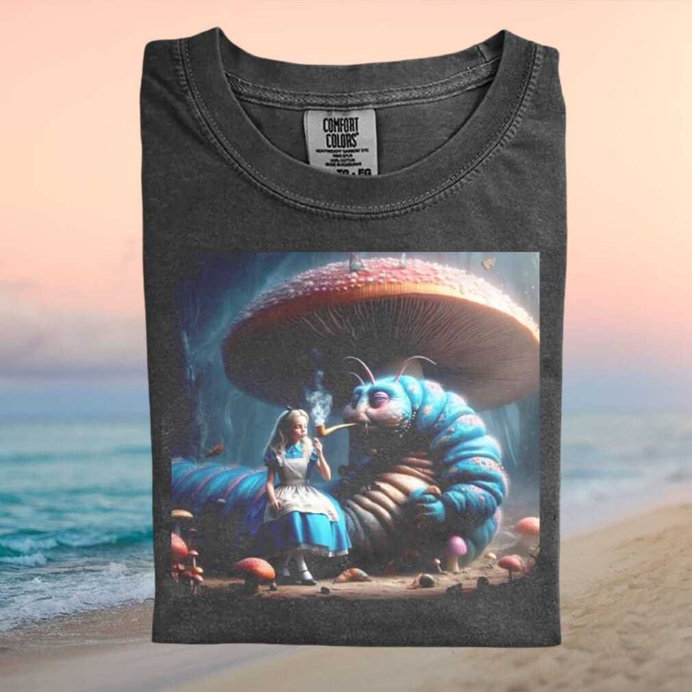 Alice in Wonderland Caterpillar Mushroom Fantasy Art T Shirt - Limotees LLC