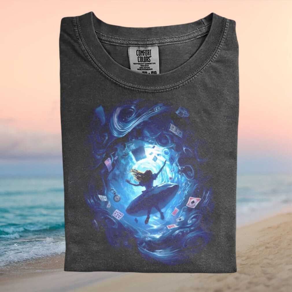 Alice in Wonderland Falling Down Rabbit Hole Surreal Art Comfort Colors T Shirt - Limotees LLC