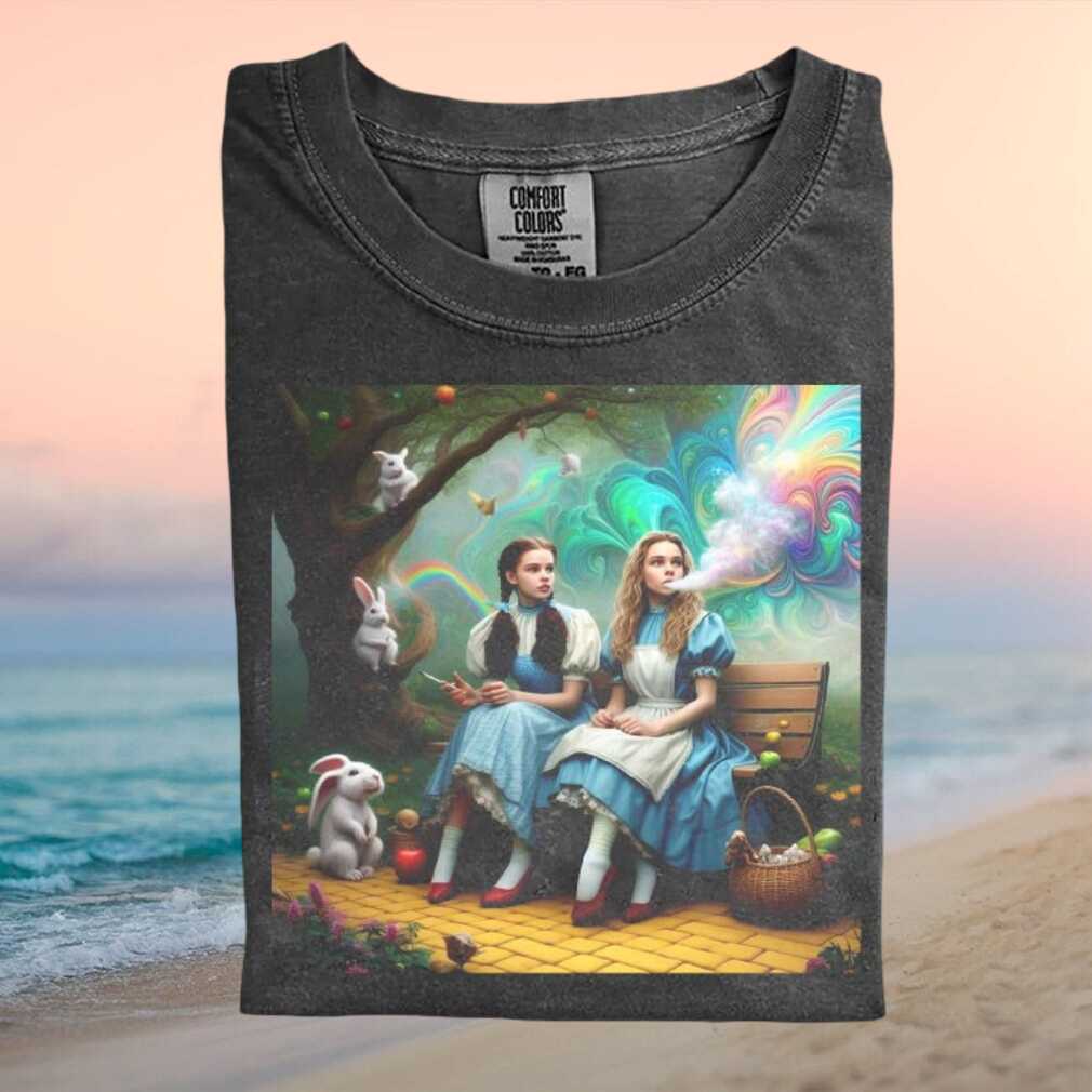 Alice in Wonderland Smoking Rabbit Surreal Psychedelic Art Graphic T Shirt - Limotees LLC