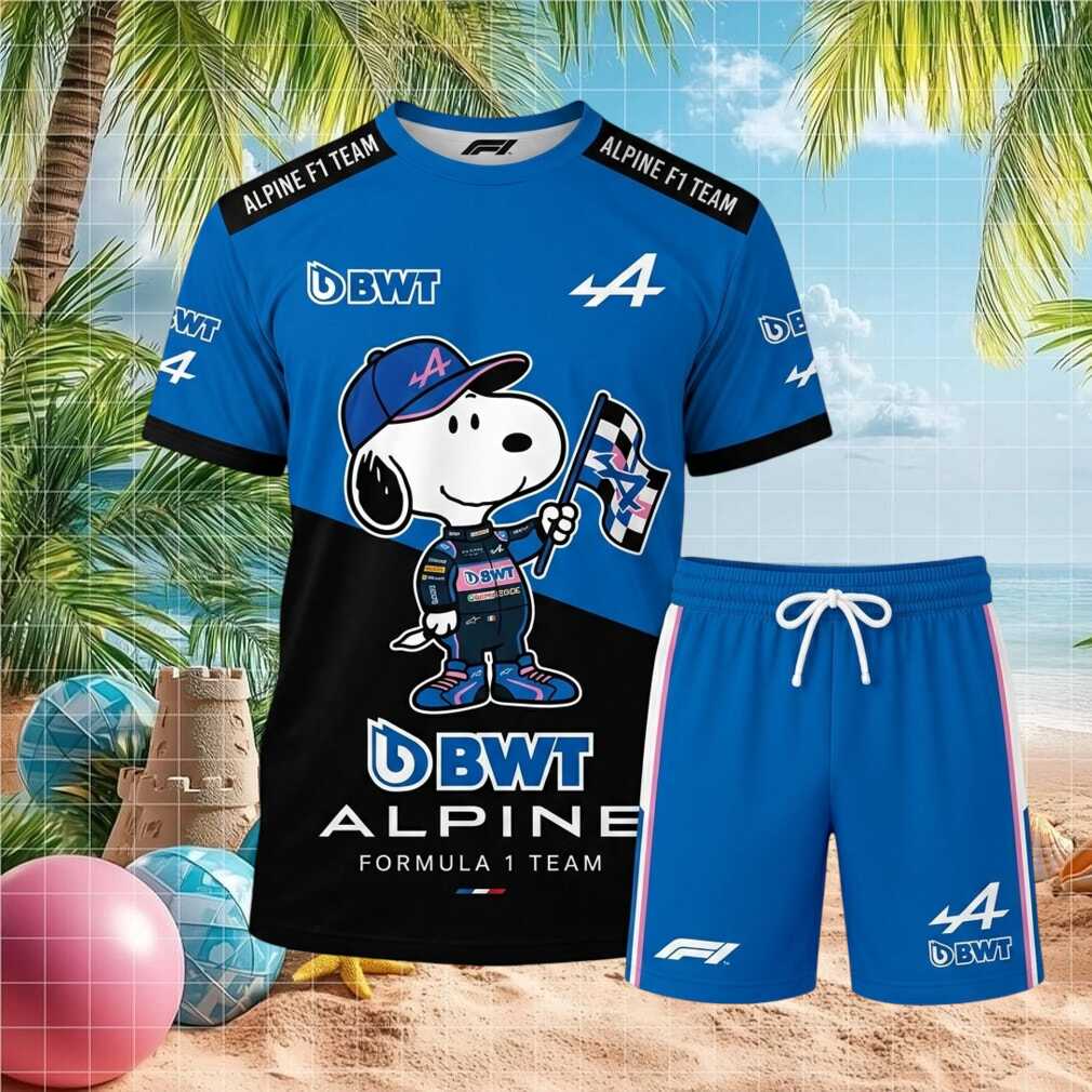 Alpine F1 Team Snoopy Dog Racing Checkered Flag T Shirt - Limotees LLC
