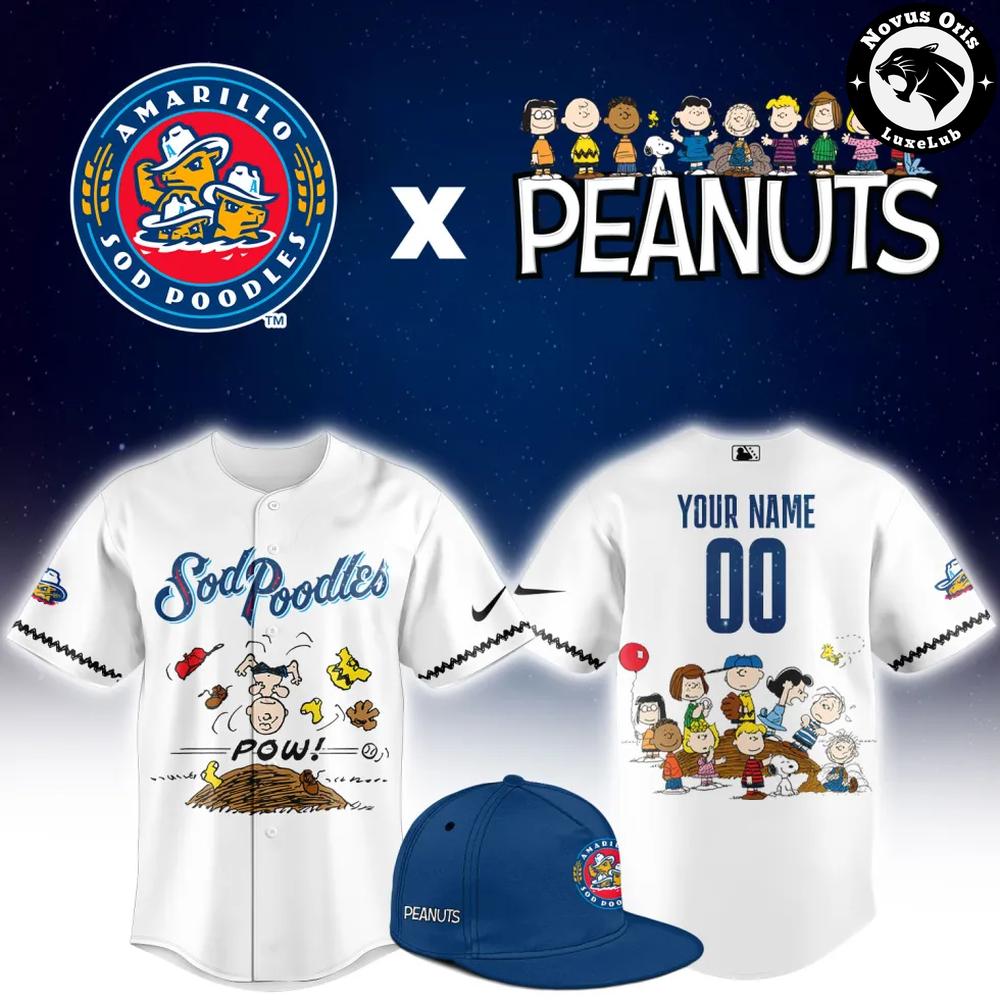 Amarillo Sod Poodles x Peanuts Night Limited Edition Baseball Jersey - NovusOris Best Merch For Fans
