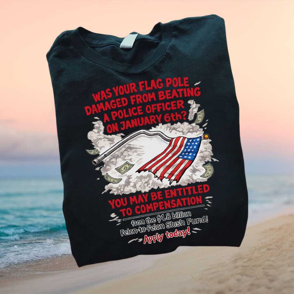 Anti Trump Satire January 6th Flag Pole Damaged Compensation T Shirt - Limotees LLC