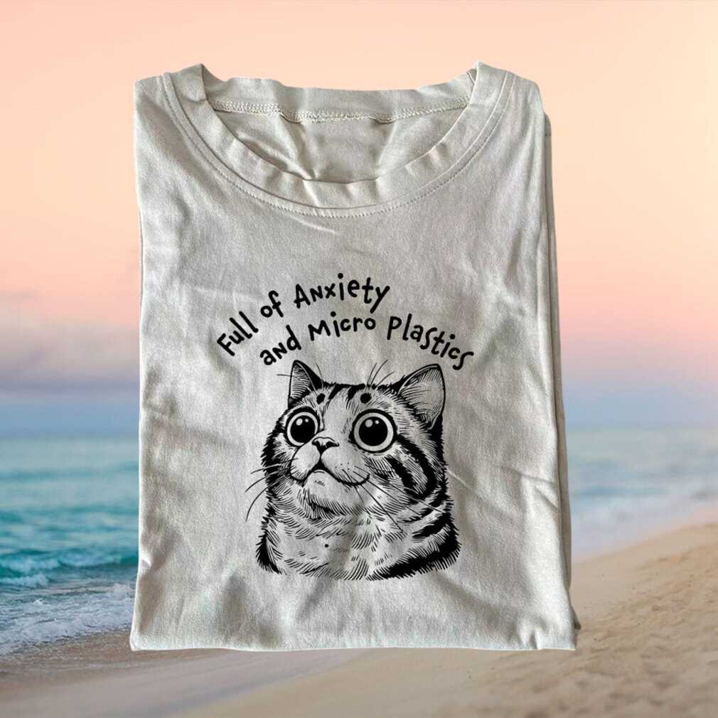 Anxiety And Microplastics Funny Cat Illustration Graphic T Shirt - Limotees LLC