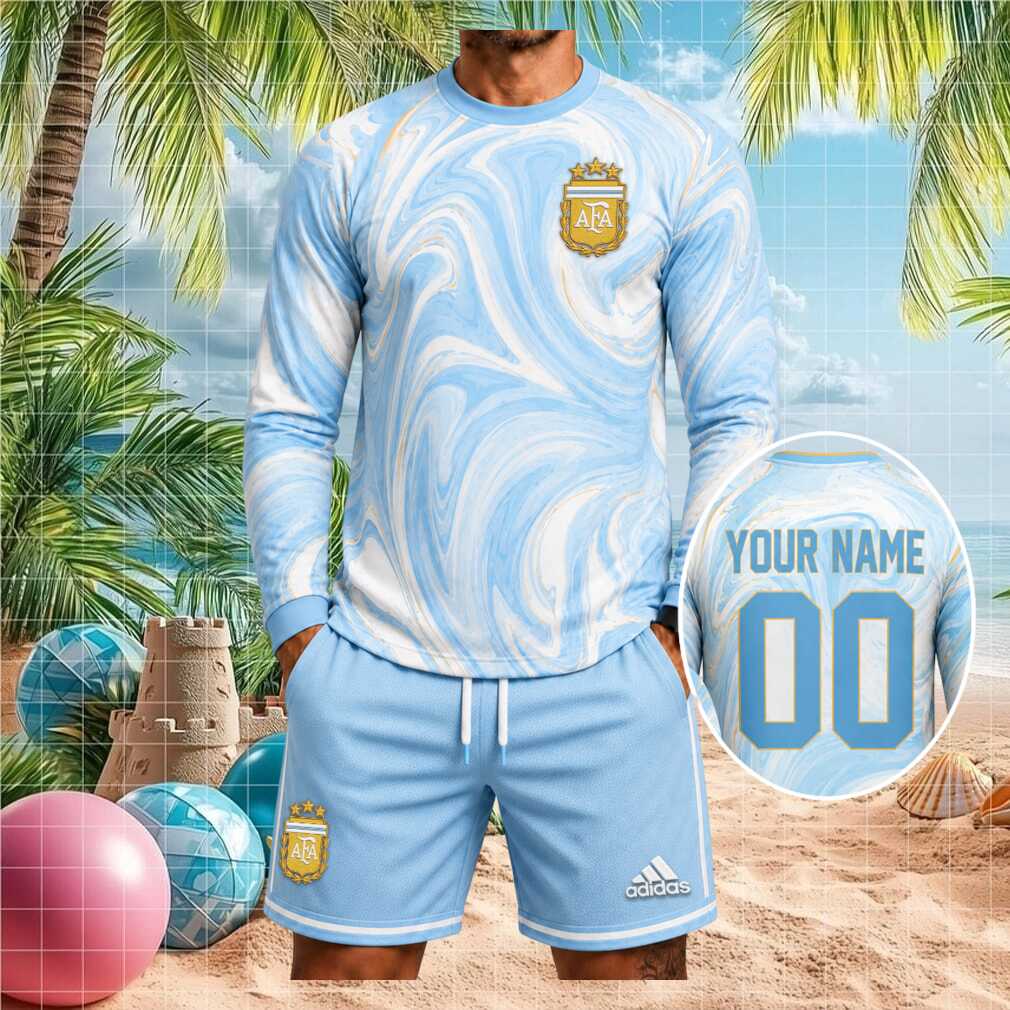 Argentina National Football Team Marbled Light Blue Number Men Fans Shirt - Limotees LLC