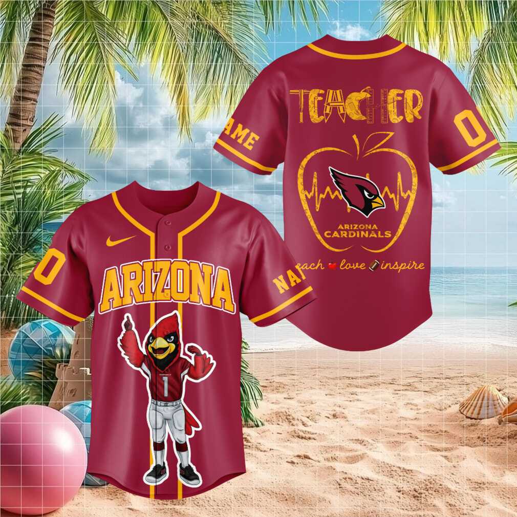 Arizona Cardinal Mascot Teacher Heartbeat Baseball Shirt