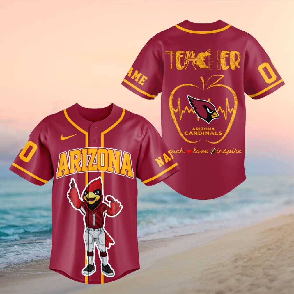 Arizona Cardinal Mascot Teacher Heartbeat Baseball Shirt