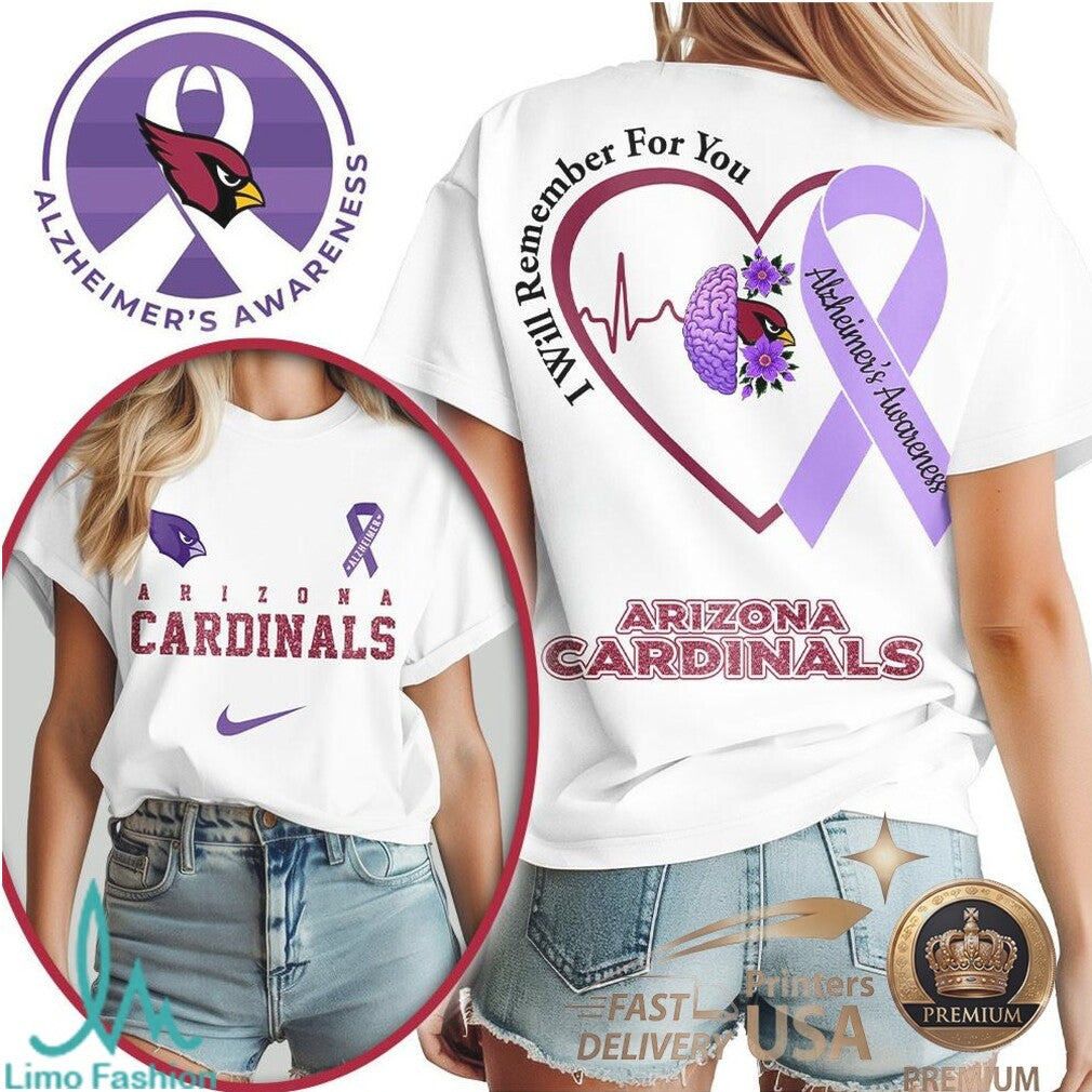 Arizona Cardinals Alzheimer Awareness Heartbeat I Will Remember For You T Shirt