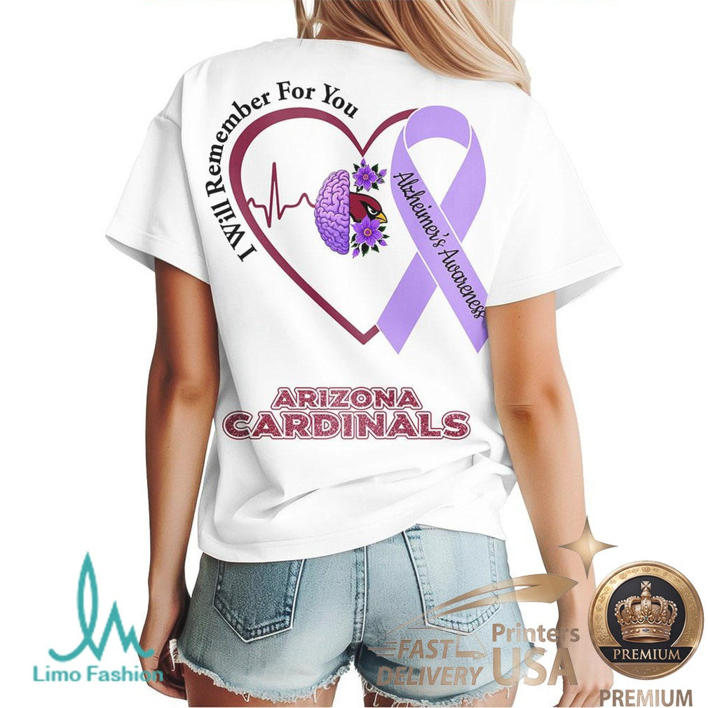 Arizona Cardinals Alzheimer Awareness Heartbeat I Will Remember For You T Shirt