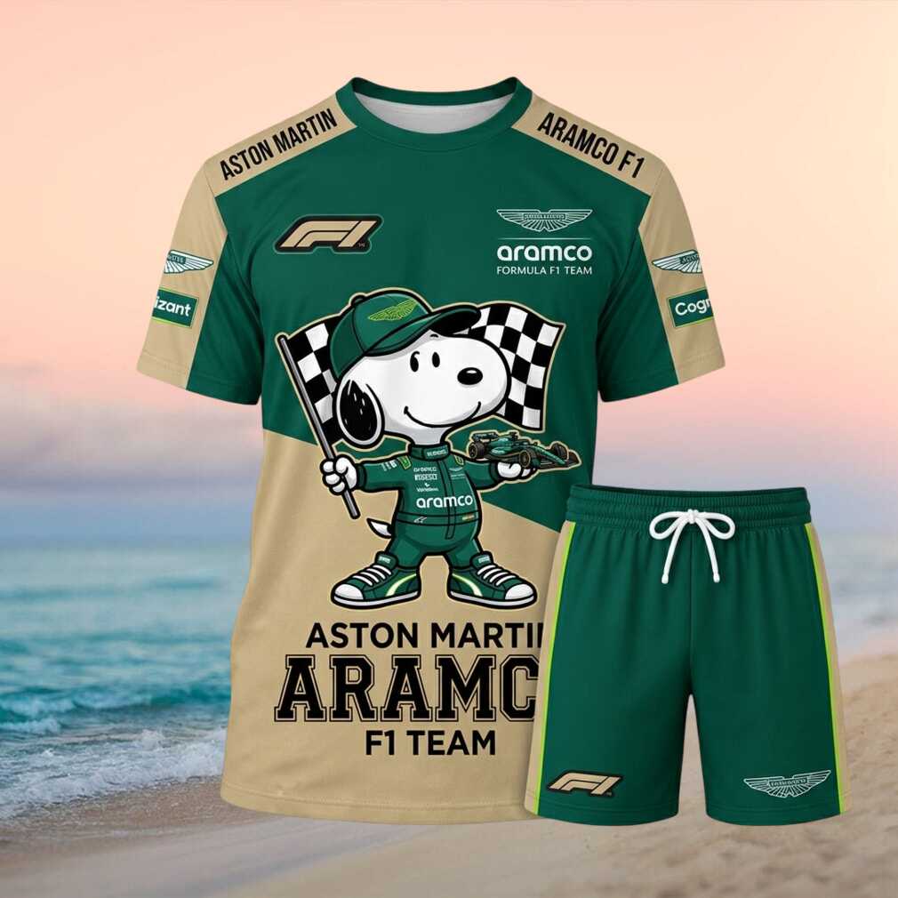 Aston Martin F1 Team Snoopy Checkered Flag Shorts Shirt