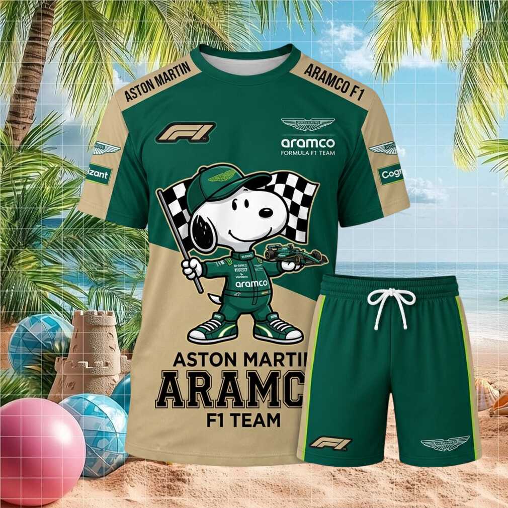 Aston Martin F1 Team Snoopy Checkered Flag Shorts Shirt
