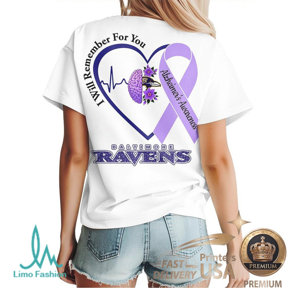 Baltimore Ravens Alzheimer's Awareness I Will Remember For You T Shirt - Limotees LLC