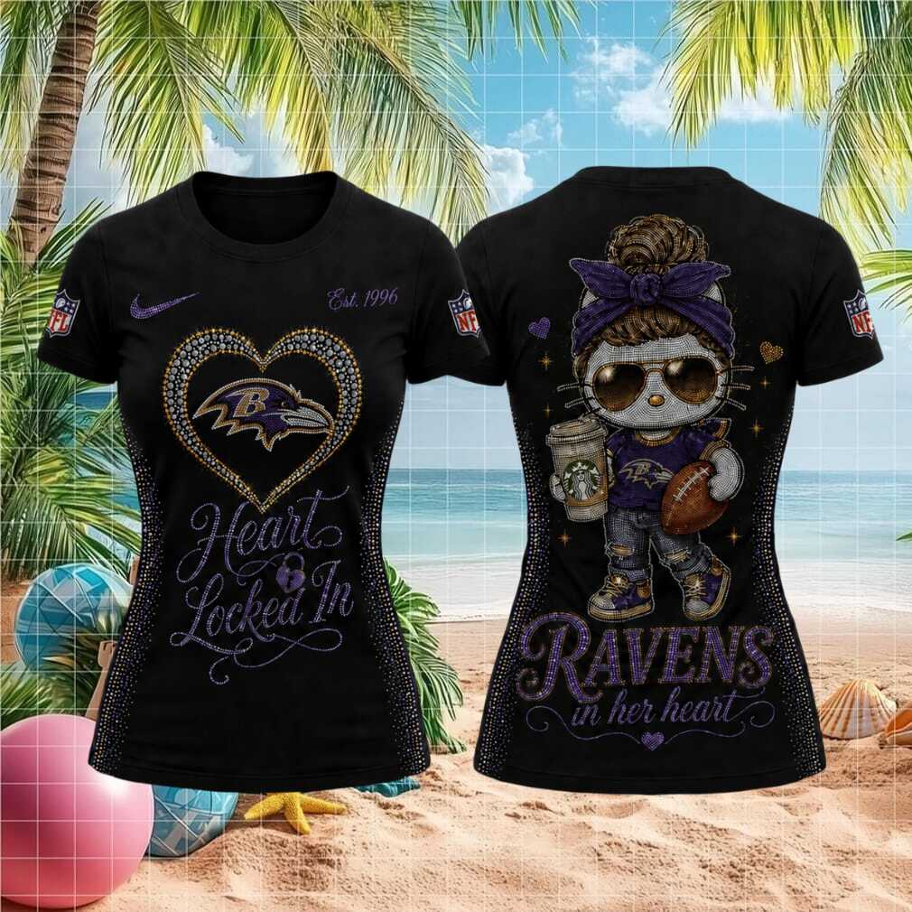 Baltimore Ravens Football Kitty Mascot Heart Locked In Shirt