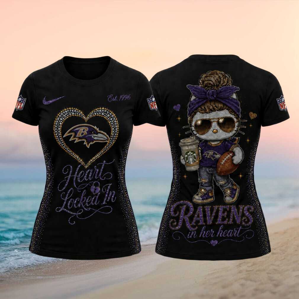 Baltimore Ravens Football Kitty Mascot Heart Locked In Shirt