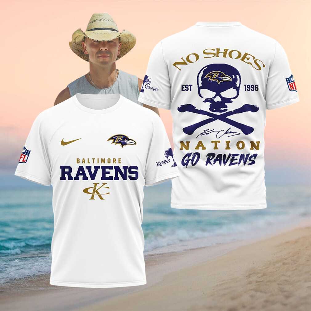 Baltimore Ravens Kenny Chesney No Shoes Nation Skull Shirt - Limotees LLC