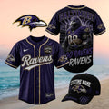 Baltimore Ravens Muscular Bird Mascot Go Ravens Lightning Baseball Jersey - Limotees LLC
