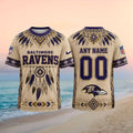 Baltimore Ravens Native Tribal Pattern Custom Name Shirt - Limotees LLC