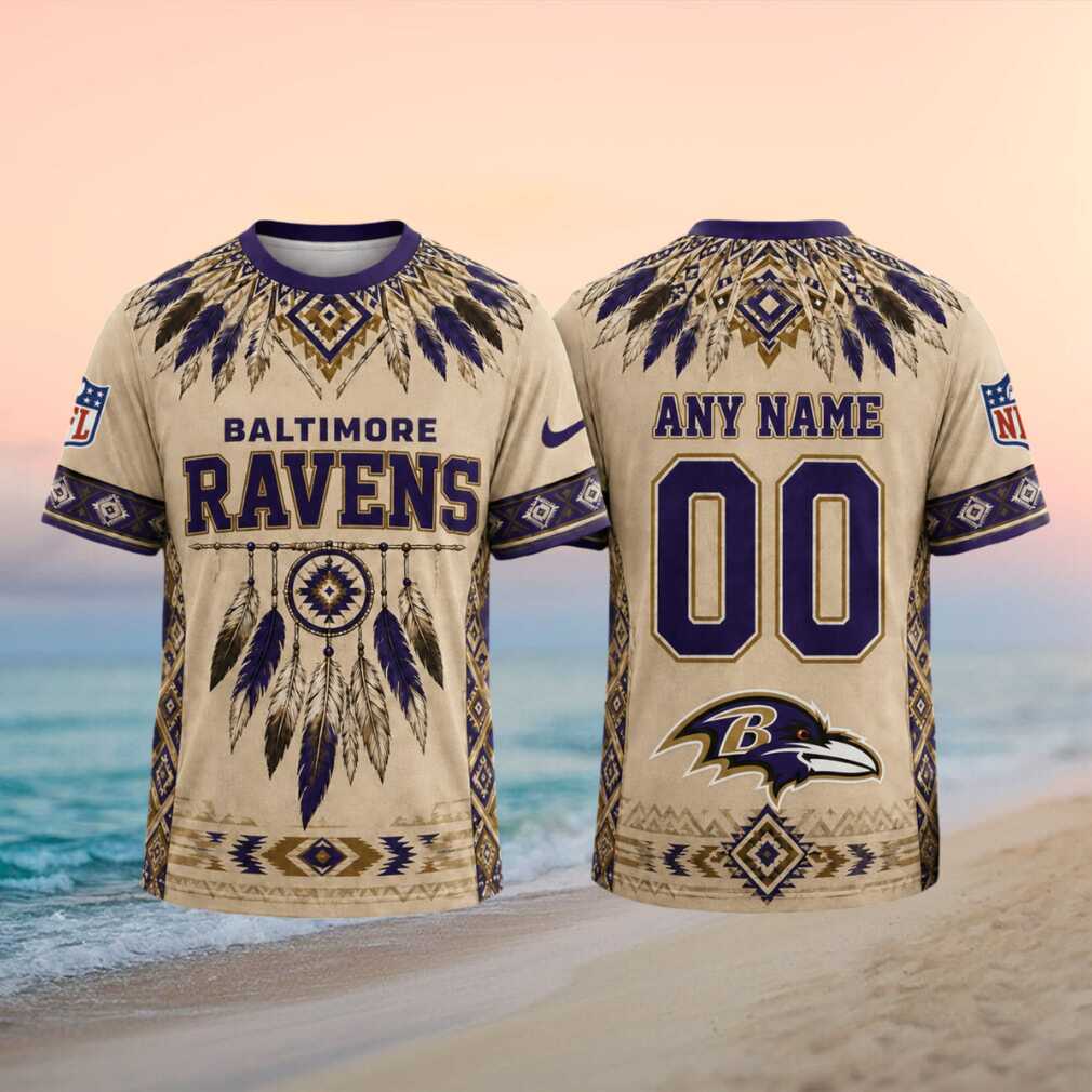 Baltimore Ravens Native Tribal Pattern Custom Name Shirt - Limotees LLC