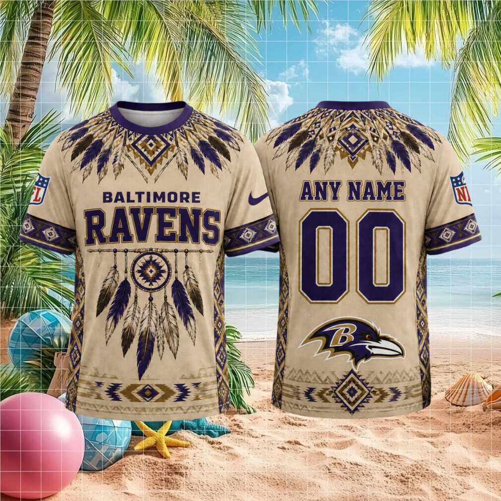 Baltimore Ravens Native Tribal Pattern Custom Name Shirt - Limotees LLC
