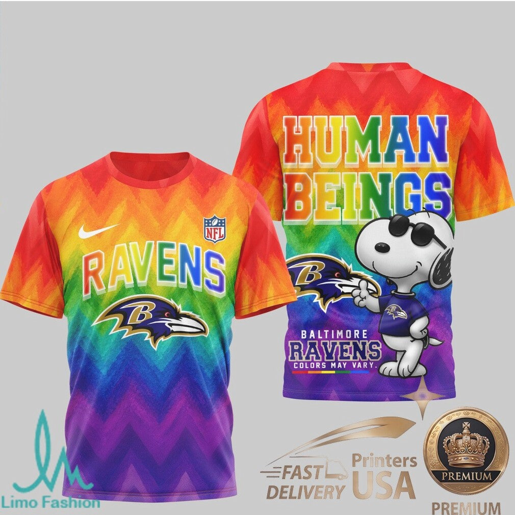Baltimore Ravens Snoopy Pride Human Beings Rainbow T Shirt - Limotees LLC