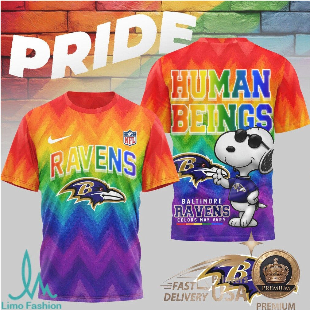 Baltimore Ravens Snoopy Pride Human Beings Rainbow T Shirt - Limotees LLC