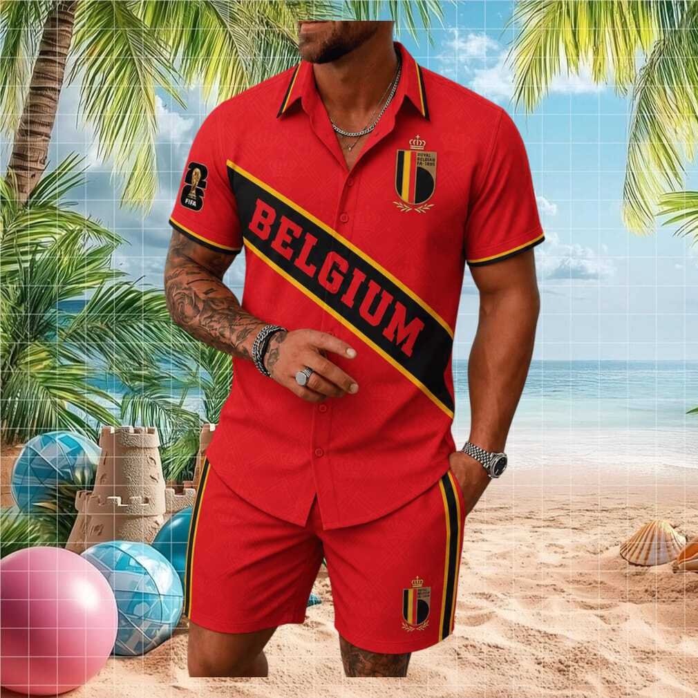 Belgium Soccer Team National Flag Badge Men Button Shirt - Limotees LLC