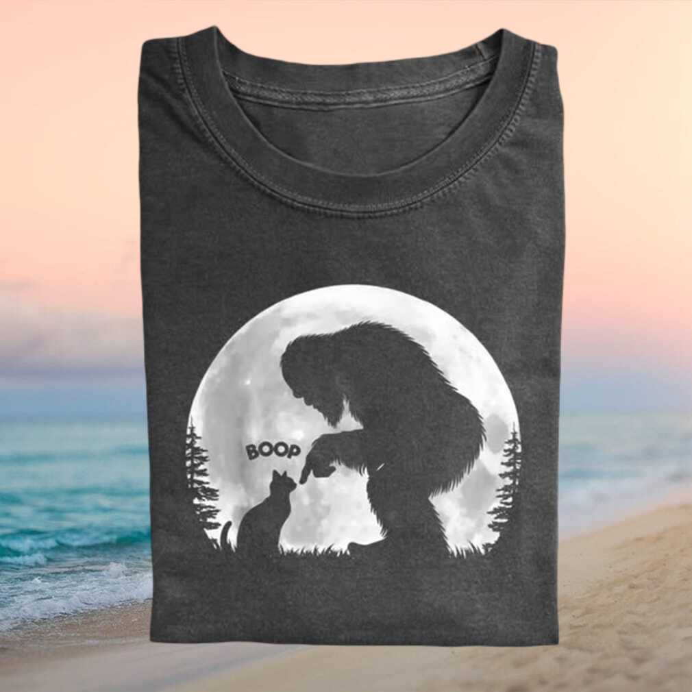 Bigfoot Boop Cat Silhouette Full Moon Funny Forest T Shirt - Limotees LLC