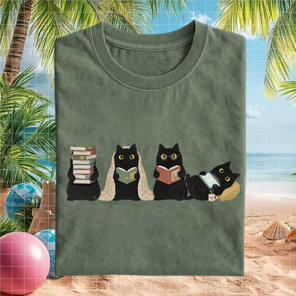 Black Cat Bookworm Reading Library Lover Animal Gift T Shirt - Limotees LLC