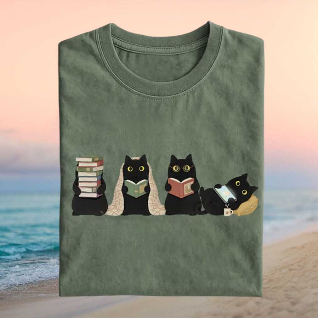 Black Cat Bookworm Reading Library Lover Animal Gift T Shirt - Limotees LLC