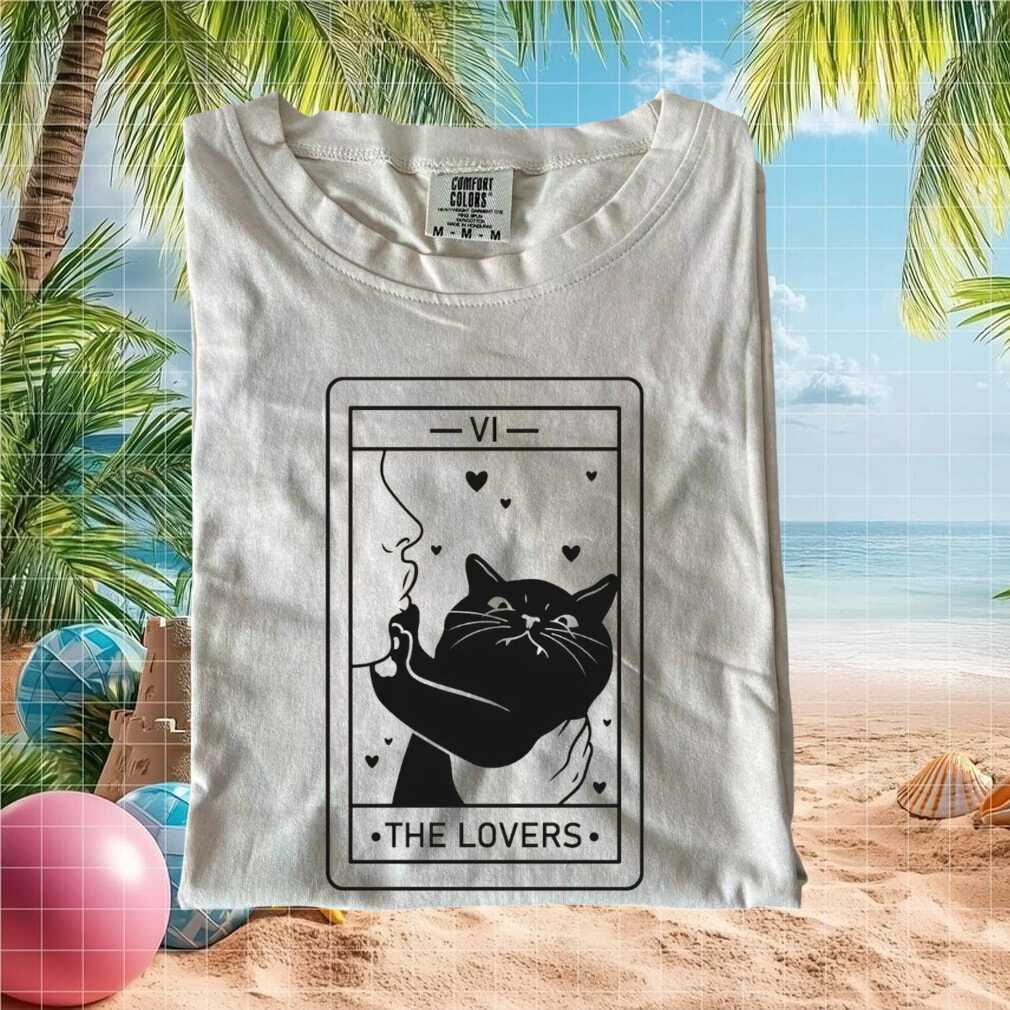 Black Cat Tarot Card The Lovers Witchy Aesthetic T Shirt - Limotees LLC
