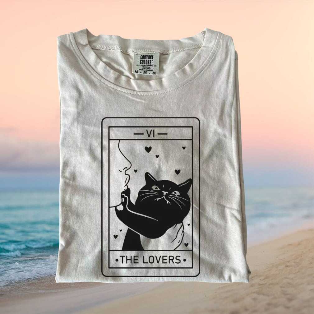 Black Cat Tarot Card The Lovers Witchy Aesthetic T Shirt - Limotees LLC