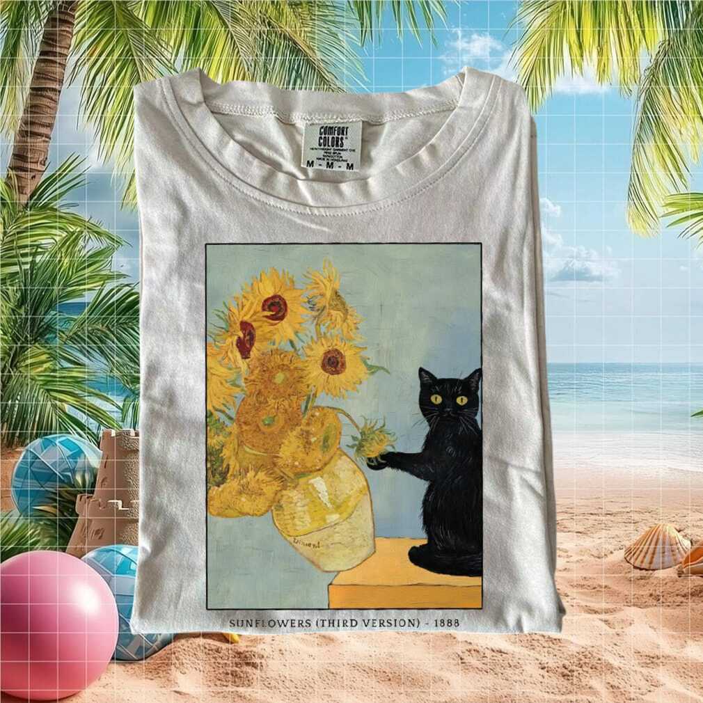 Black Cat Van Gogh Sunflowers Art Parody T Shirt - Limotees LLC