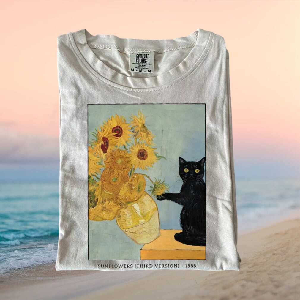 Black Cat Van Gogh Sunflowers Art Parody T Shirt - Limotees LLC
