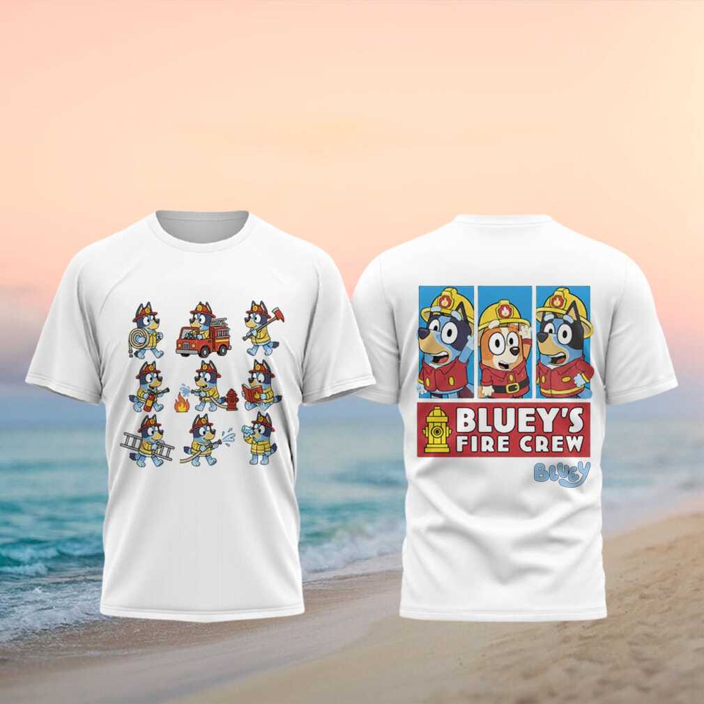 Bluey's Fire Crew Cartoon Characters Firefighter Theme Kids and Family White Shirt - Limotees LLC