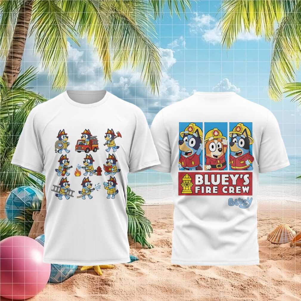 Bluey's Fire Crew Cartoon Characters Firefighter Theme Kids and Family White Shirt - Limotees LLC