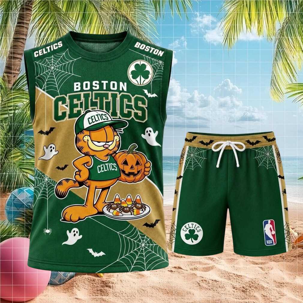 Boston Celtics Garfield Halloween Pumpkin Basketball Shirt
