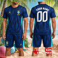 Brazil National Football Team Custom Name Number Blue Pattern Fan Soccer Shirt