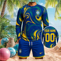 Brazil National Football Team Marbled Royal Blue Number Men Fans Shirt - Limotees LLC