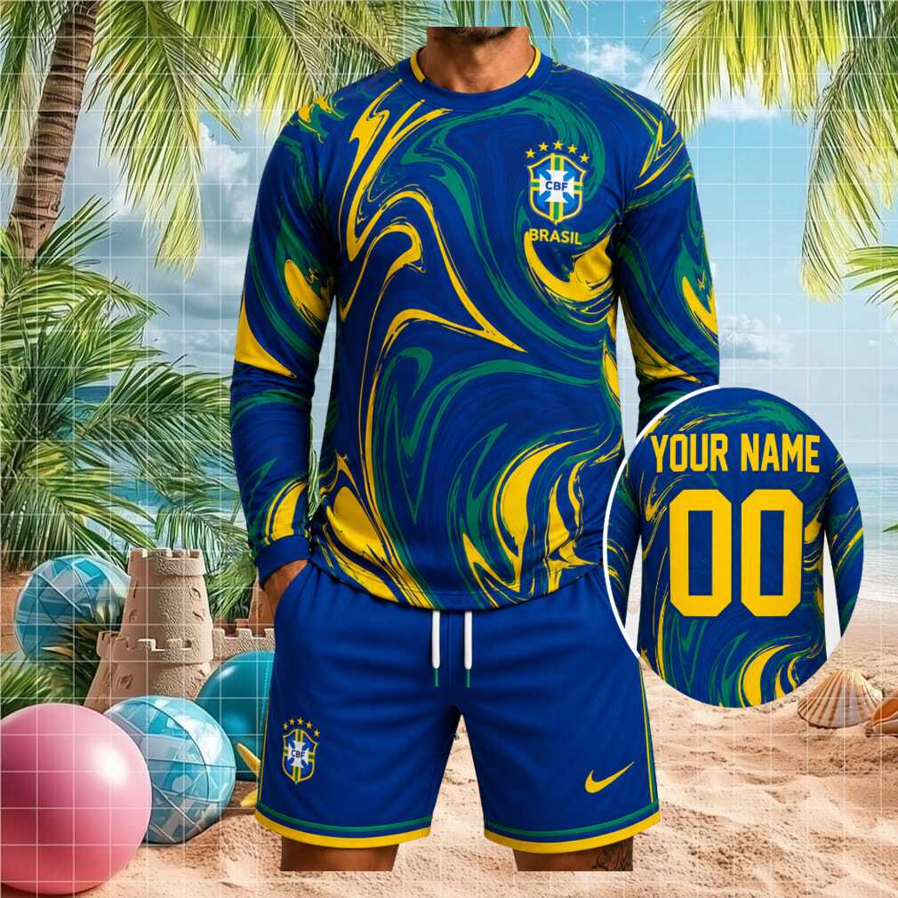Brazil National Football Team Marbled Royal Blue Number Men Fans Shirt - Limotees LLC