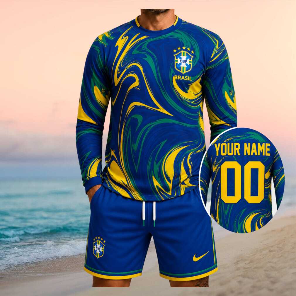 Brazil National Football Team Marbled Royal Blue Number Men Fans Shirt - Limotees LLC