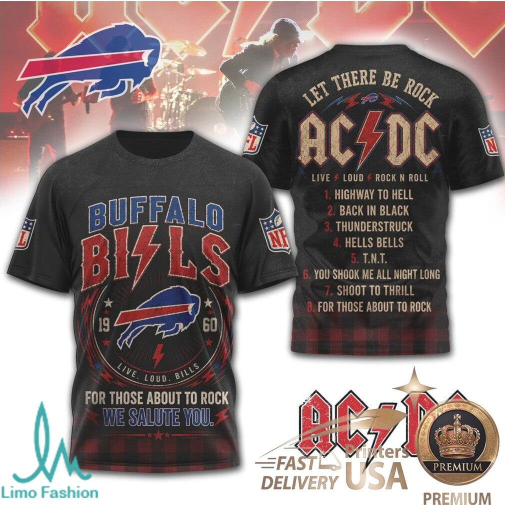 Buffalo Bills ACDC Rock Band Mashup Vintage T Shirt - Limotees LLC