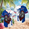 Buffalo Bills Grateful Dead Skull Rose Baseball Shirt