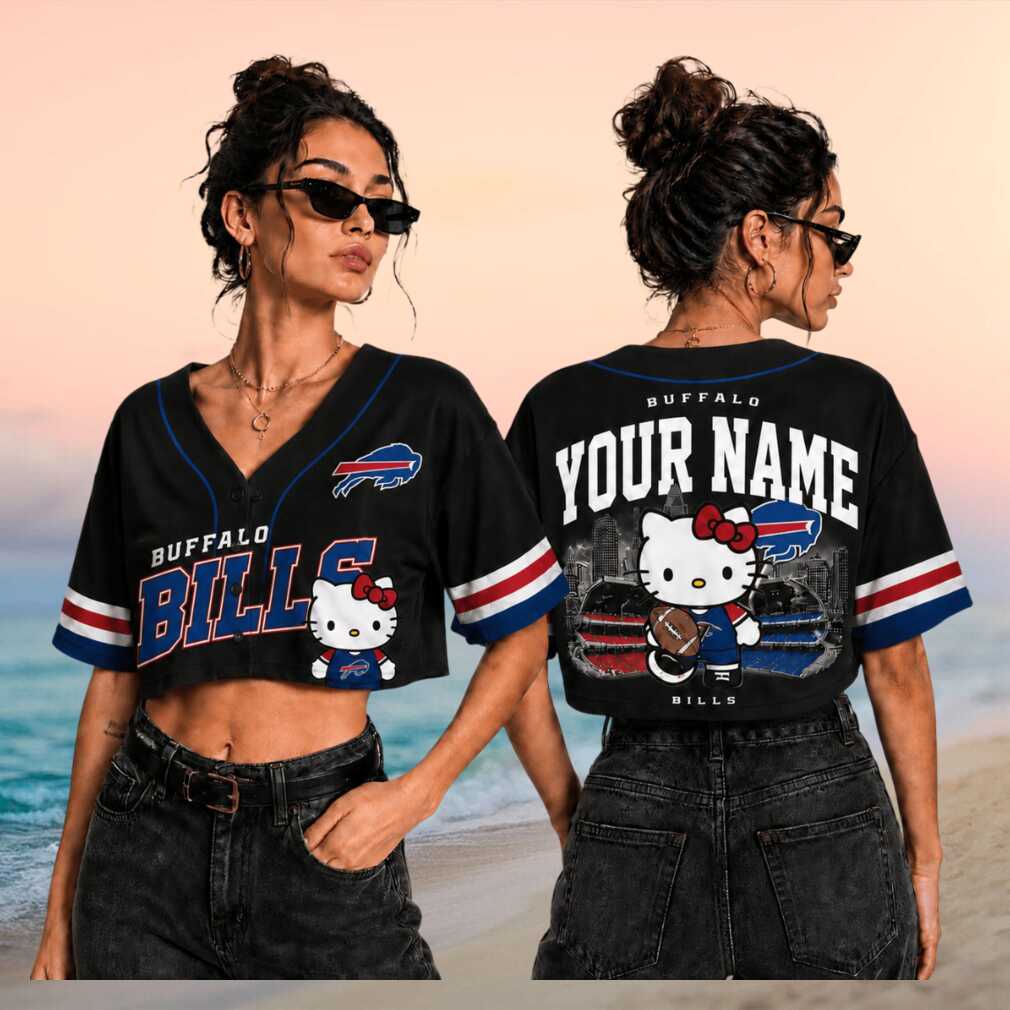 Buffalo Bills Hello Kitty Custom Name Crop Baseball Shirt - Limotees LLC