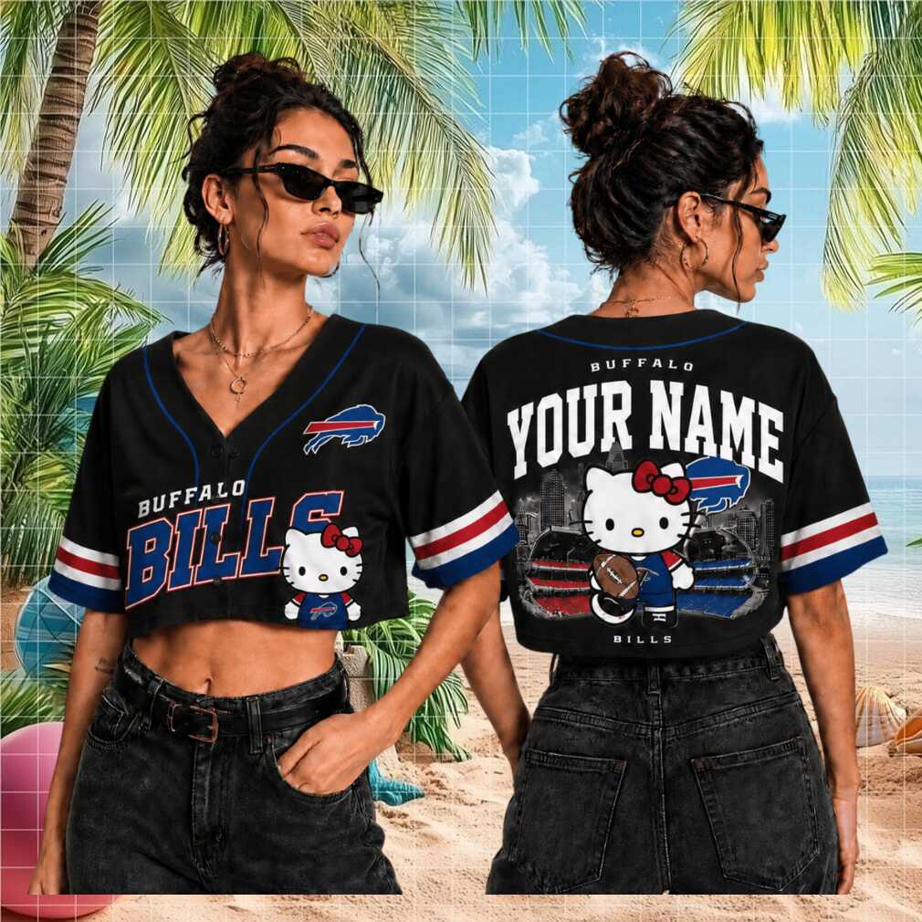 Buffalo Bills Hello Kitty Custom Name Crop Baseball Shirt - Limotees LLC