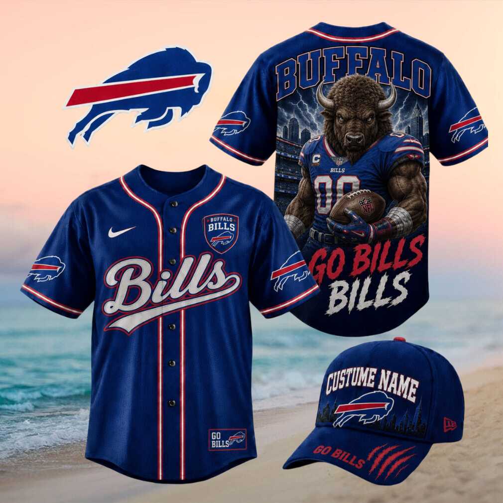 Buffalo Bills Muscular Buffalo Mascot Go Bills Baseball Jersey
