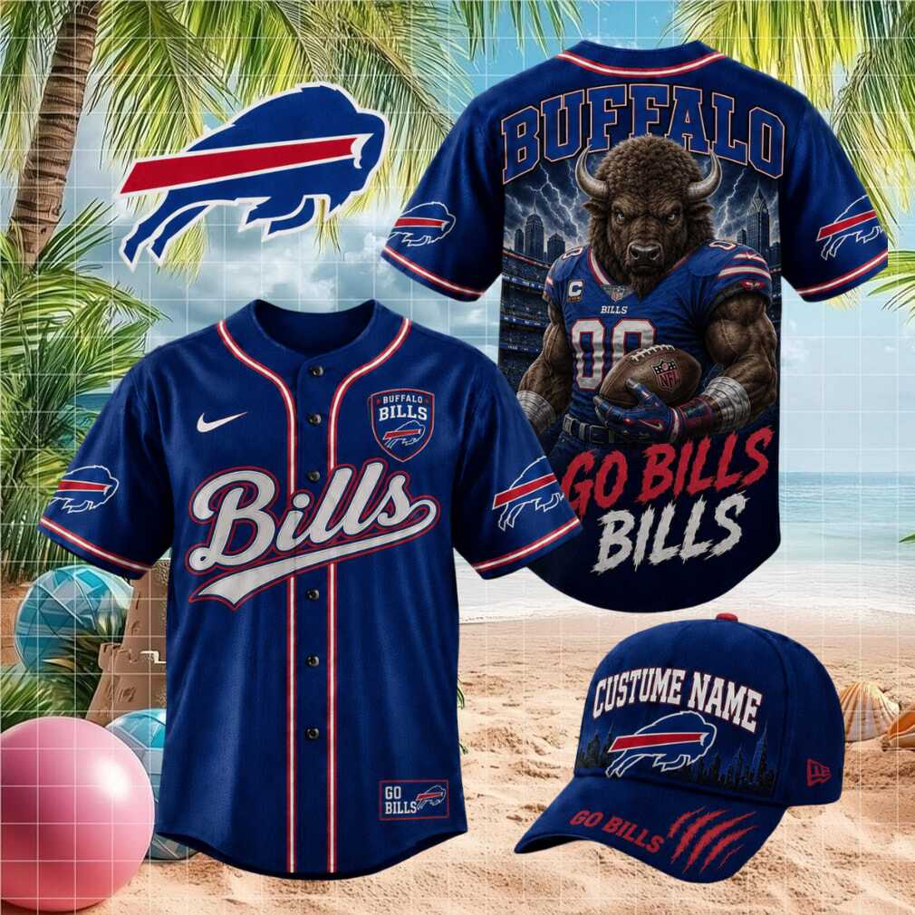 Buffalo Bills Muscular Buffalo Mascot Go Bills Baseball Jersey
